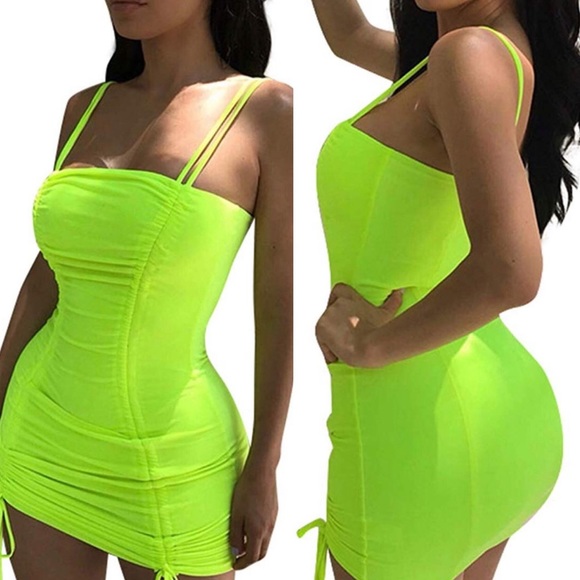 sachin and babi light blue dress Neon Green Spaghetti Strap Bodycon Bustier Dress - Perfect for Birthday, Summer Parties and Clubs